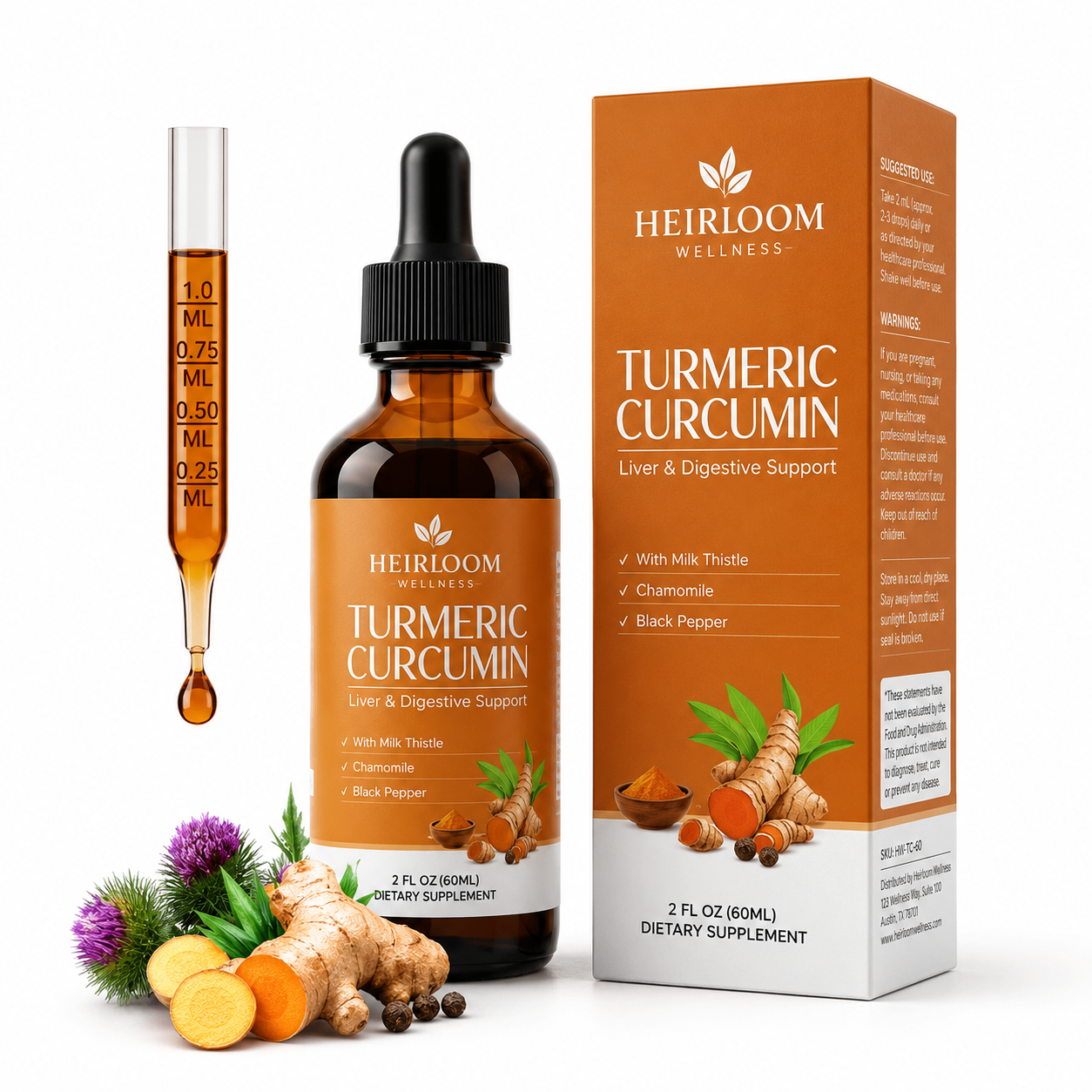 Heirloom - Turmeric Curcumin Liquid Drops High-Absorption | 2 fl oz