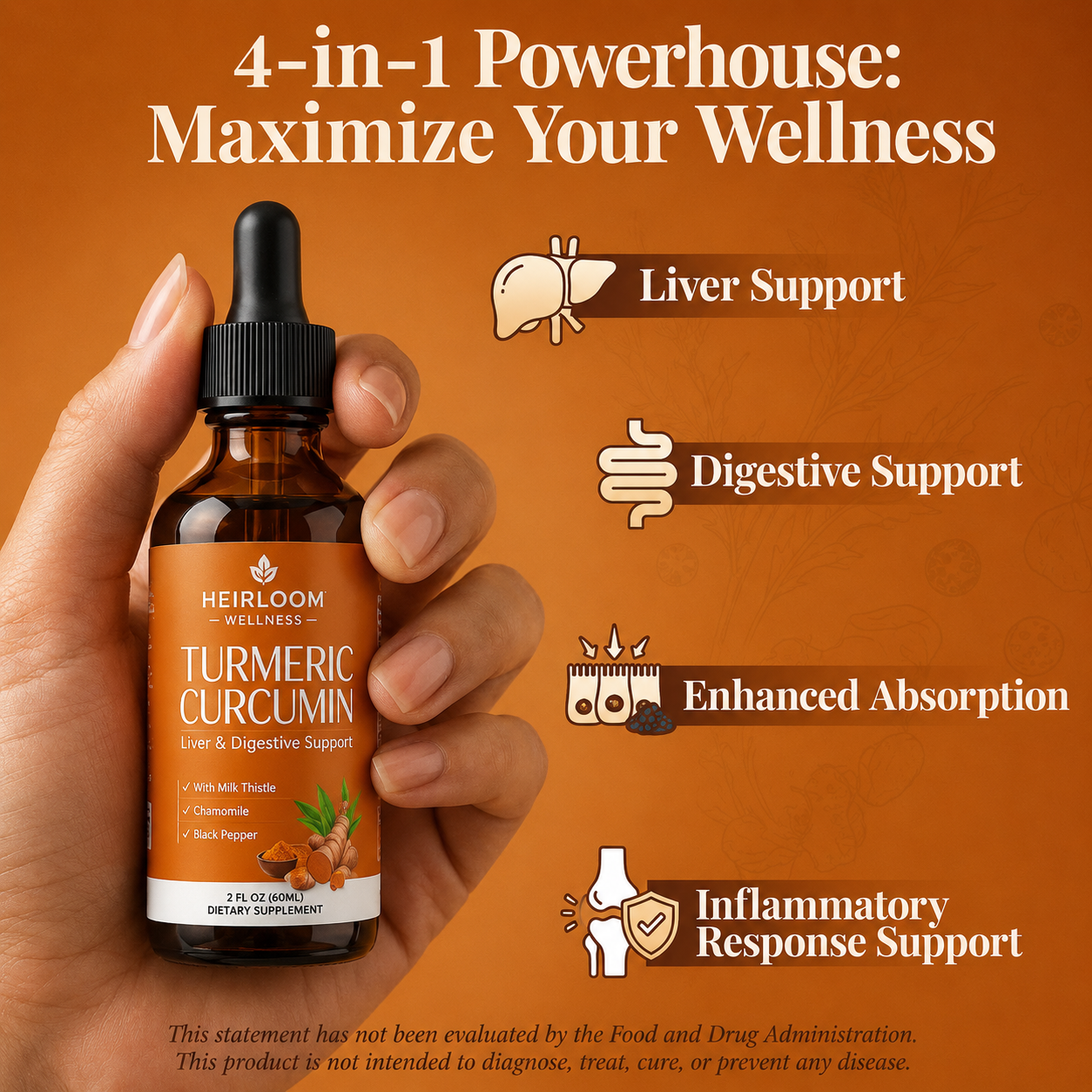 Heirloom - Turmeric Curcumin Liquid Drops High-Absorption | 2 fl oz